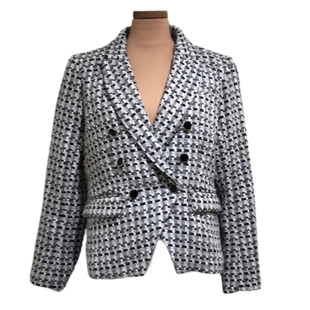 Rachel Zoe Blazer Size Large White Black Gray Tweed